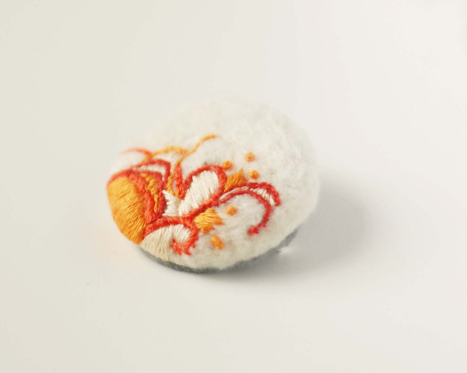 Fiber art brooch - orange blossom embroidered brooch