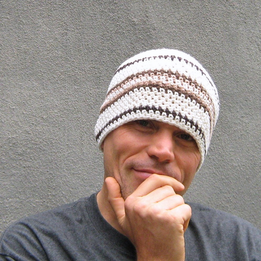 men's cotton beanie/ coffee n' cream crochet