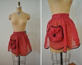 vintage sheer apron 1950's red black