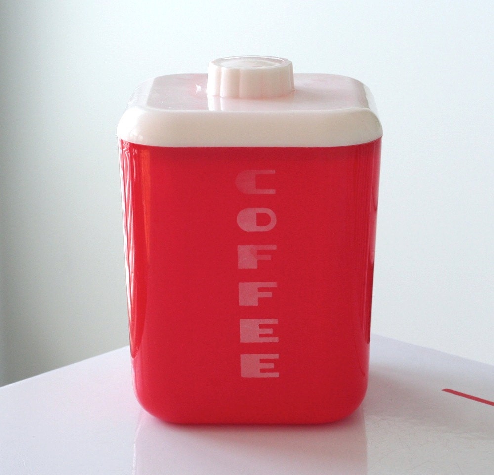 Lustro Ware Red and White Plastic Coffee Canister