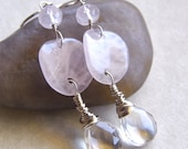 Rose Quartz Earrings, Crystal Quartz Teardrop Earrings, PInk Earrings, Blush Earrings, Bridal Earrings
