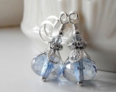Blue Earrings Dangle Earrings Glass Bead Jewelry Faceted Drops with Silver Filigree Beaded Earrings Handmade Jewelry Under 25 Gifts for Her