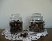Vintage Glass Anchor Hocking Storage Jars with Tiny Pinecones
