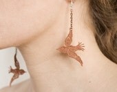 Lace earrings - Chained Birds - Black, mint or copper