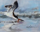 Original Painting of Sea Skimmer Bird Skimming for Food, Coastal, Blue Brown, Black by Clair Hartmann