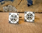 Portugal  Antique Tile Replica CUFFLINKS,  Ilhavo,  Black and Gray - 17mm