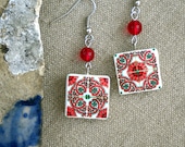 Portugal  Antique Tile Replica Earrings, Rose   (see photos) waterproof -Gafanha