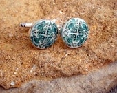 Portugal  AZULEJO AntiqueTile Replica Cufflinks (see photo of actual facade) Sterling Silver Plated,  Aveiro  Art Nouveau- Green