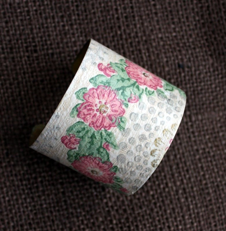 Pink and Green Floral Vintage Wallpaper Cuff Bracelet