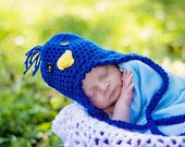 Newborn Blue Bird Hat Birdie Beanie with Ear Flaps Baby Costume Crochet Photography Prop 0 - 3 Months MADE TO ORDER, Easter Chicks