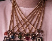 Upcycled Game Pieces - Anagram Necklace - Initial C with Pearl and Red Aventine (Orangy) Stone Beadwork, Heart Charm