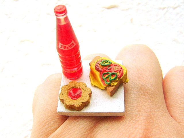Food Ring Soda Cookie  Pizza Toast  Miniature Food Jewelry
