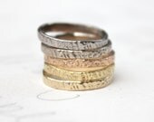 custom gold stacking ring set . woodgrain thin five golden wedding rings .14 k 18k karat gold peace rings by peacesofindigo