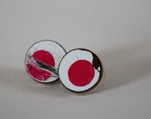Recycled Skateboard Large Stud Earrings-Pink Polka Dots