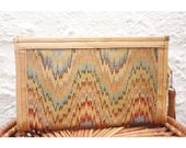 VTG Ikat Zig Zag wristlet Clutch Bag Elbow Chevron Flamestitch Retro Mod Zigzag Purse Diaper Handbag Dove Sale Gift Leather Vinyl lining