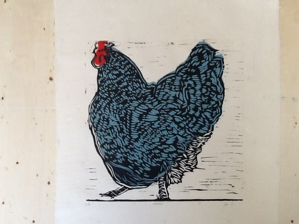 Chicken Woodcut Prints - Strutting Hen
