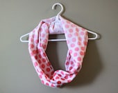 Polka Dot Ombre Infinity Scarf.  Circle Cowl Scarf. Pink Cotton Scarf. Winter Fashion. Red Dots. Under 25