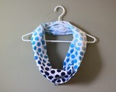Polka Dot Ombre Infinity Scarf.  Circle Cowl Scarf. Aqua Blue. Cotton Scarf. Winter Fashion. Teal Blue. Navy Dots.