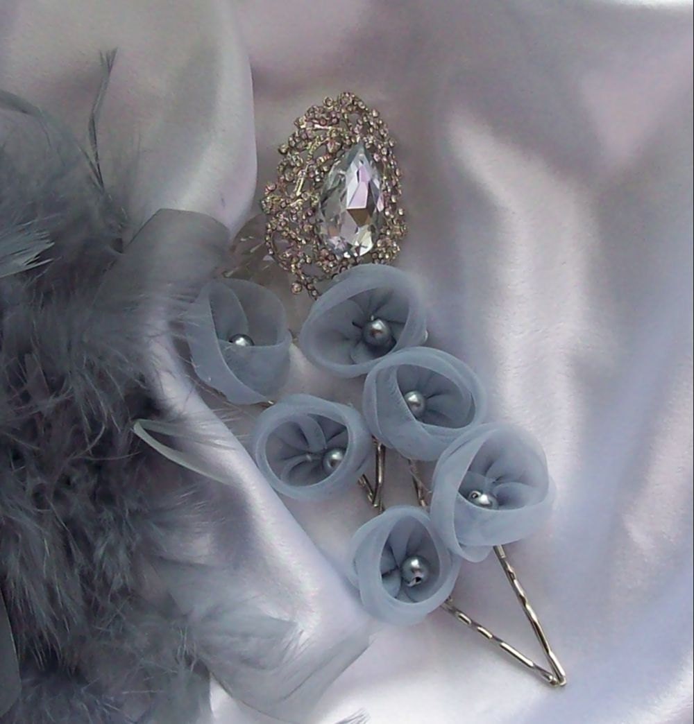 Wedding,Gray Wedding,Bridal Hair Flower,Fabric Hair Flower