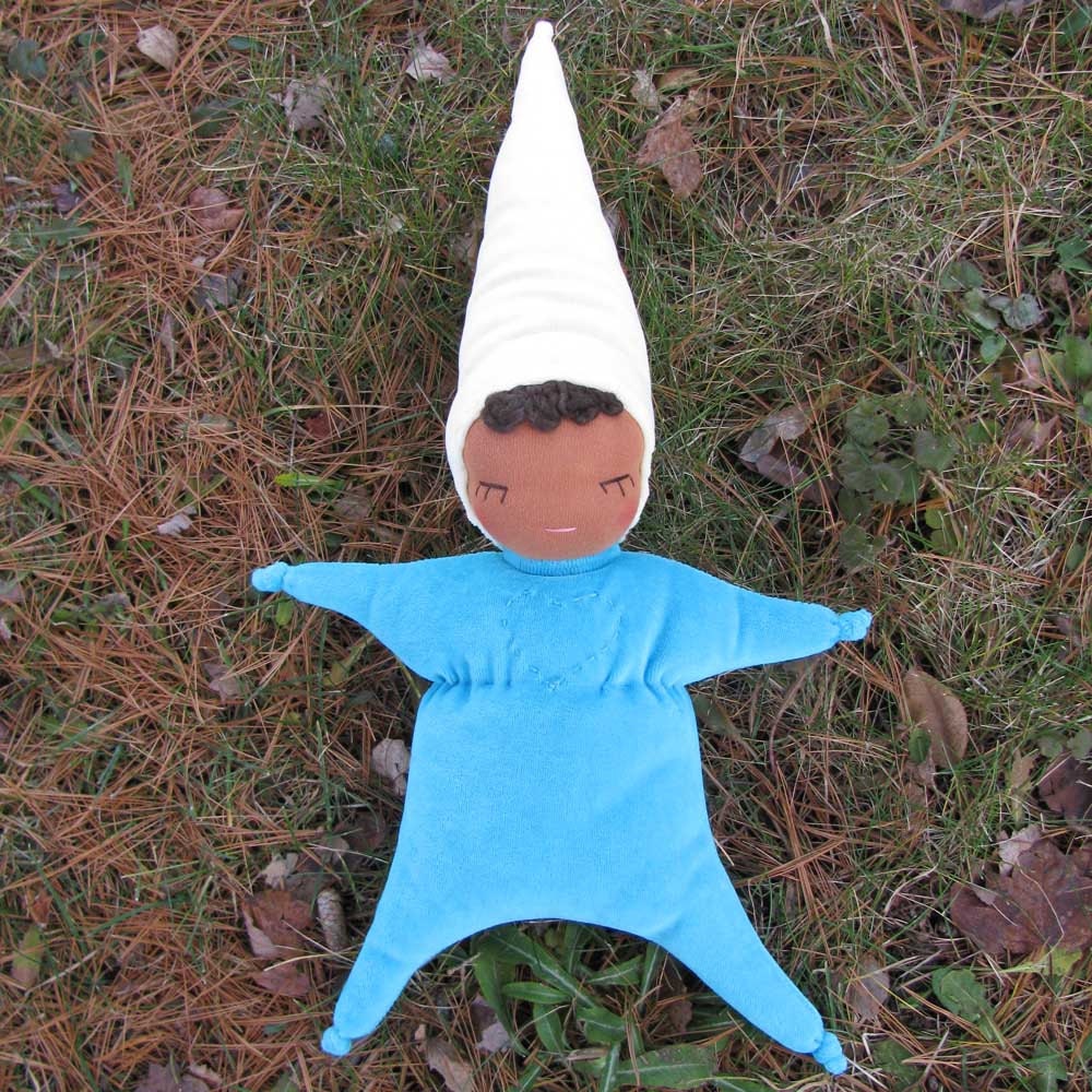 Baby waldorf doll toys... FeeVertelaine cuddly little elf...It's a darling - Caramel skin turquoise -