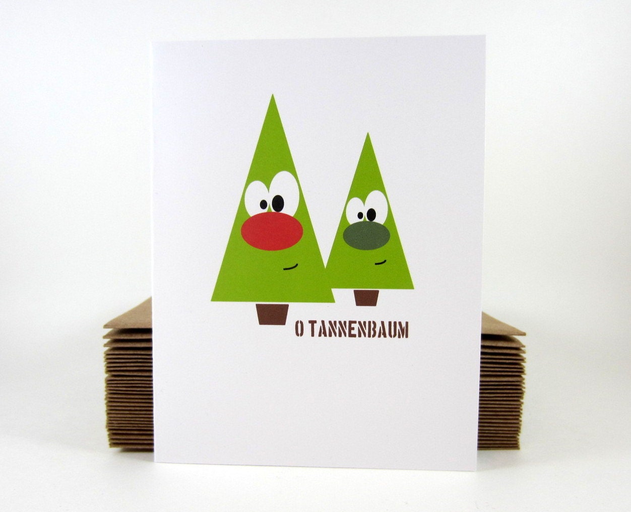 Holiday Card, Christmas Card, O Tannenbaum Green Christmas Tree - Single - craftedbylindy