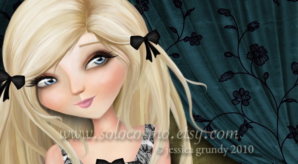 Fine Art Print "Simona and Her Dreams" 5x7 Small Premium Giclee Print of Original Blonde Haired Drummer Girl Playing Silver Drum Set