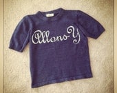 Allons-Y Sweater hand stenciled OOAK upcycled Doctor Who inspired gray blue and white