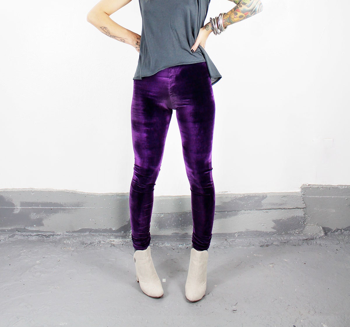 Purple Velvet Leggings - MADE -to- ORDER