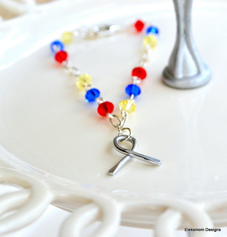 Autism Awareness Anklet or bracelet with Awareness ribbon and Swarovski crystals.