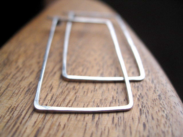 eco friendly hoops. rectangle hoops in sterling silver. silver earrings. recycled silver. splurge.