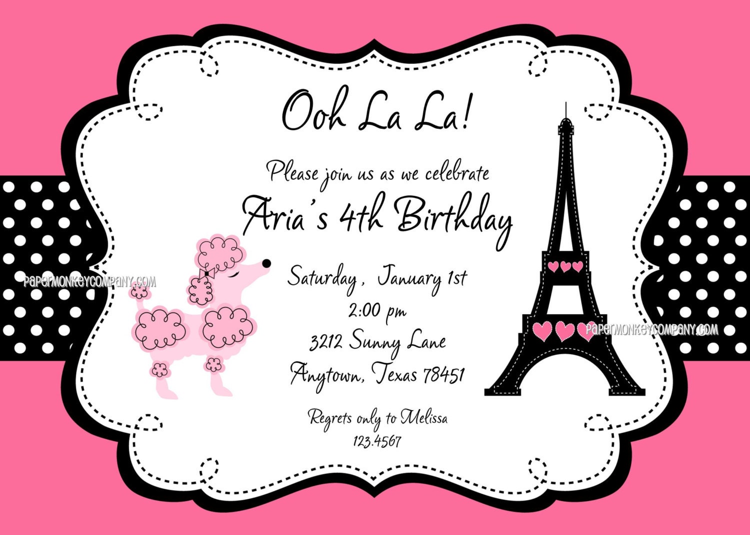 Pink Paris Poodle Themed Birthday Party Invitations for Any Age Il_170x135