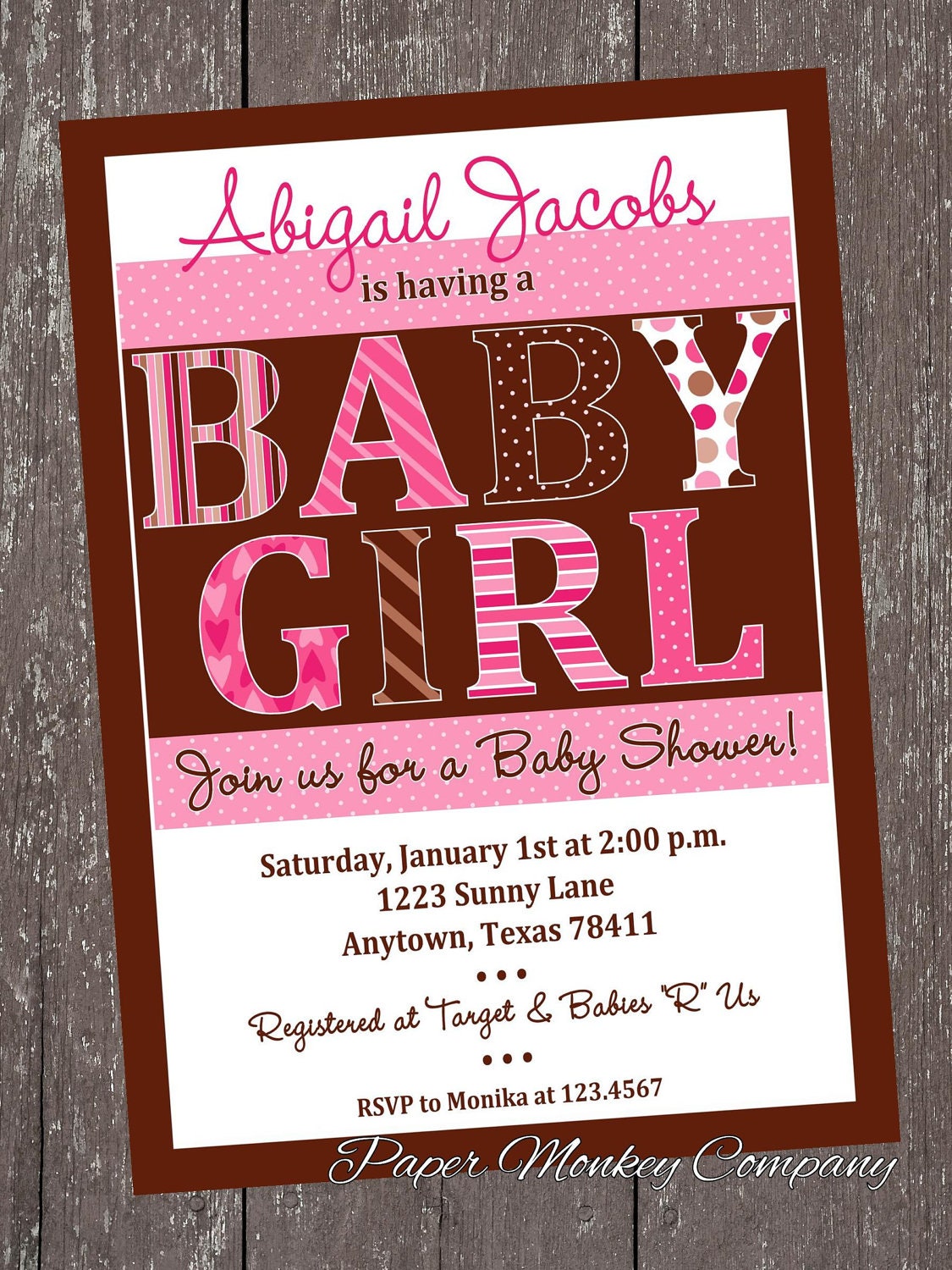 Pink and Brown It's a Girl Baby Shower Invitations Il_170x135