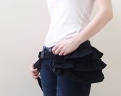MAY Sale - Black Gathered Canvas Women's Fanny Pack, Hip Bag, Belt pouch, Handbag - Kinies Gathered Waist Purse
