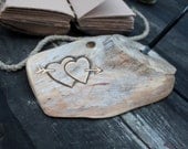 Custom Wedding Guest Book Large natural wood  pen holder with heart and arrow