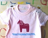dala horse tshirt. children tshirt. hand printed tshirt. hand stamped tshirt. limited edition. baby pink. READY TO SHIP