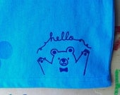 hello bear tshirt. children tshirt. hand printed tshirt. hand stamped tshirt. limited edition. blue. READY TO SHIP