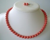 Single Strand Coral Swarovski Pearl Beaded Necklace and Earring Set    Great Brides or Bridesmaid Gifts