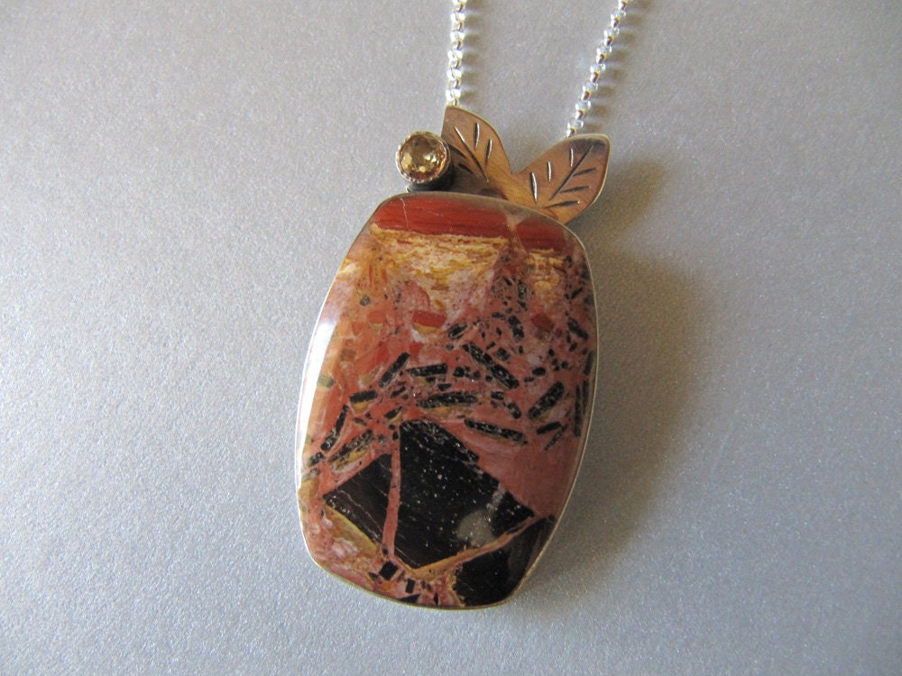 Pilbara Jasper, Silver, and Fancy Sapphire Pendant