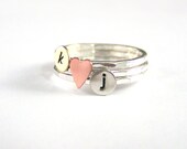 Custom Initial Sweetheart Stack Rings, Brass, Sterling, And Copper Rings, Personalized Rings, Set Of Three