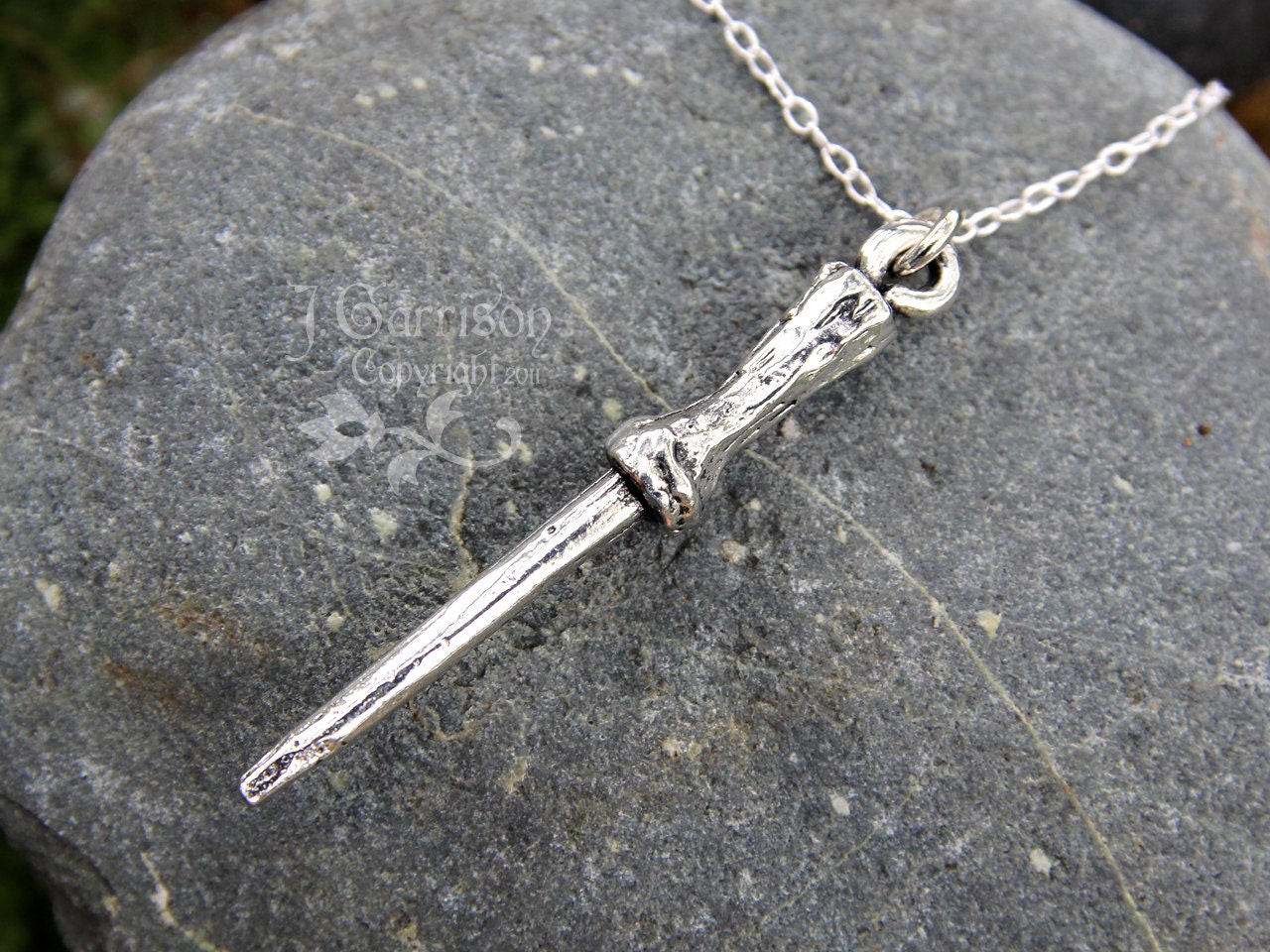 Wizard wand necklace - pewter magic wand charm on a sterling silver chain - fantasy fun - Harry Potter fans and more -Free Shipping USA