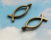 40 Christianity fish charms, bronze tone, 20mm