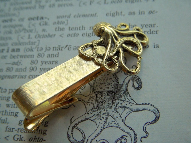 Gold Octopus Tie Clip Vintage Textured Tie Clip Nautical Steampunk Tie Clip Men's Accessories Men's Tie Clips Men's Gifts