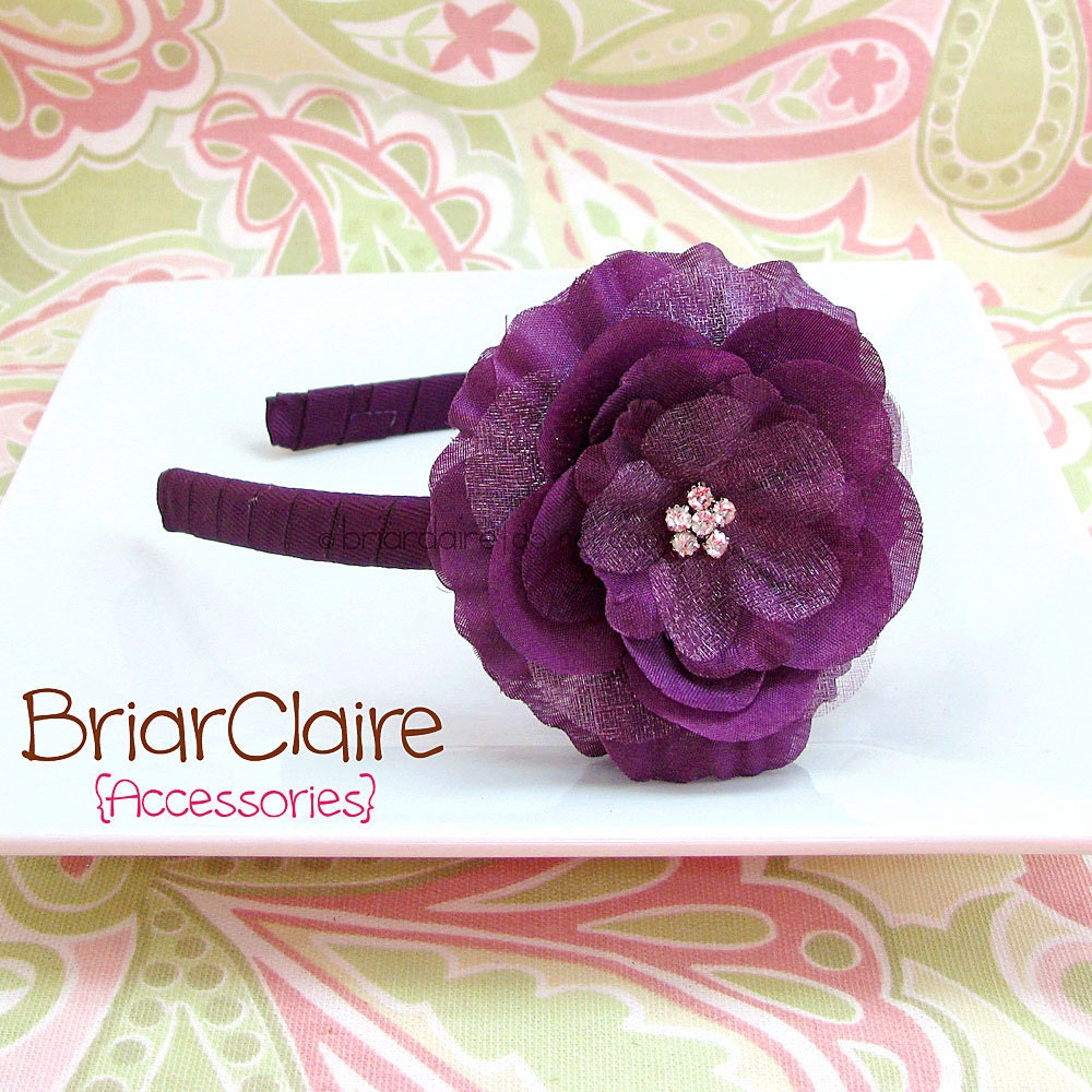 April - Eggplant Rhinestone Center Flower Classic Headband