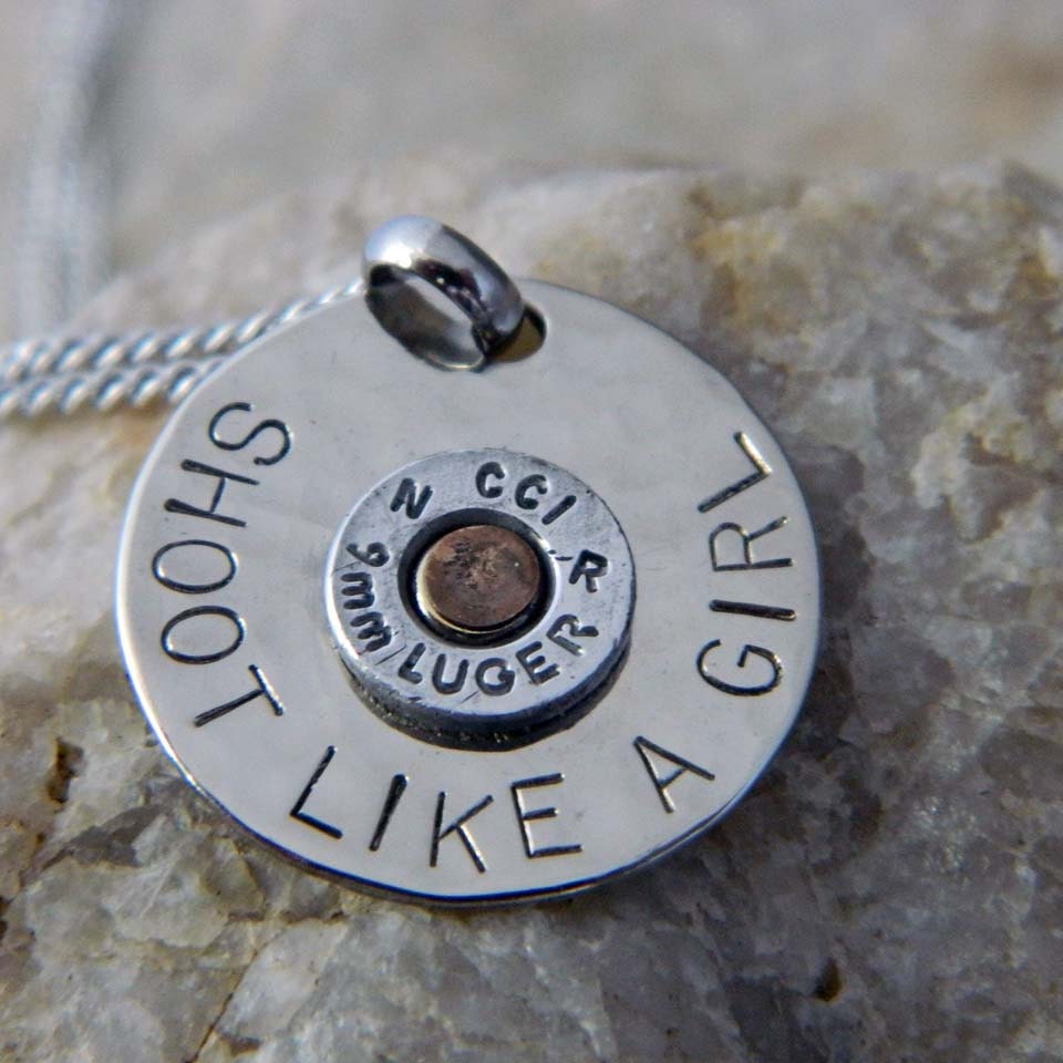 Shoot Like a Girl with 9mm Bullet Necklace