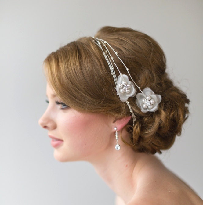 Bridal Hair Accessory, Pearl Thread Hair Wrap, Wedding flower Head Piece