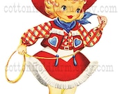Retro Cowgirl With Rope Clip Art C-334 for Personal and Commercial Use