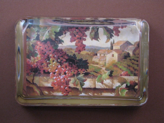 Home Decor Italian Grapes and Vineyard Landscape Large Rectangle Glass Paperweight