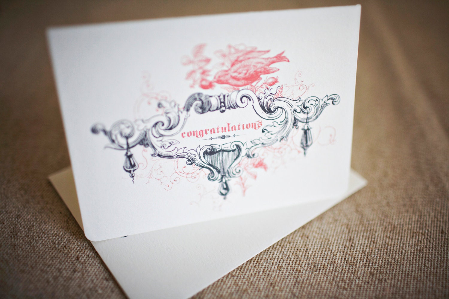 Congratulations Folded Greeting Card with Frame and Bird