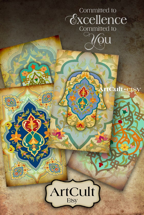MARRAKECH - Digital Collage Sheet Moroccan style hamsa 2.5x4 inch size Gift Tags Printable Download images jewelry holders
