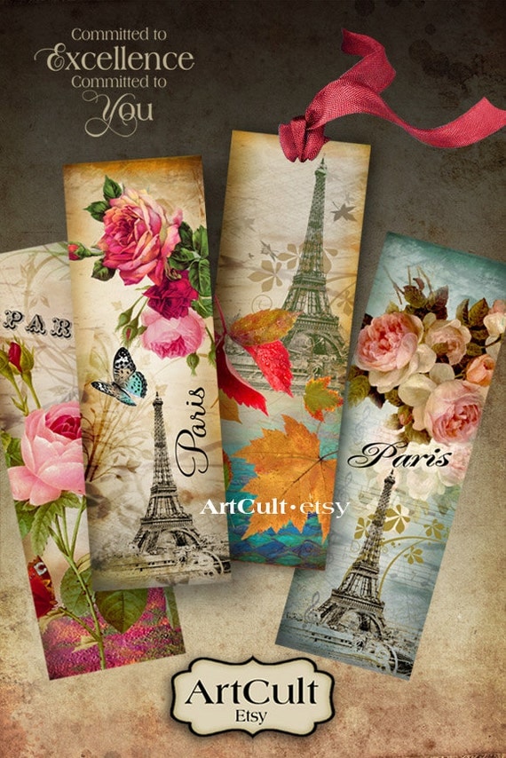 PARIS BOOKMARKS - Digital Collage Sheet Printable Download Ephemera Vintage Paper Craft Images